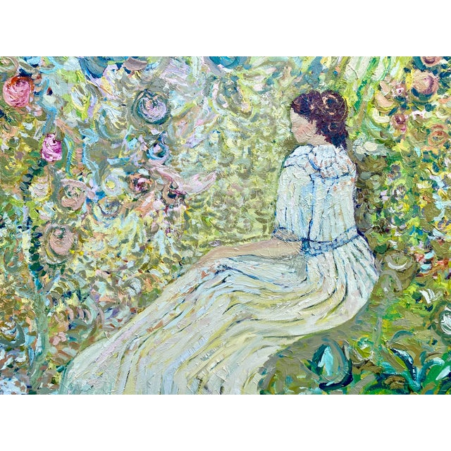 Moonlit Garden by Francesca Owen. Large Figurative Impressionist Oil Painting For Sale - Image 4 of 5