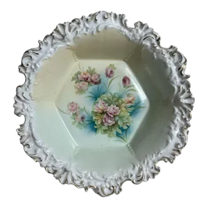 Antique Decorative Fruit Bowl Rs Prussia Floral Pink Rose Gold Trim