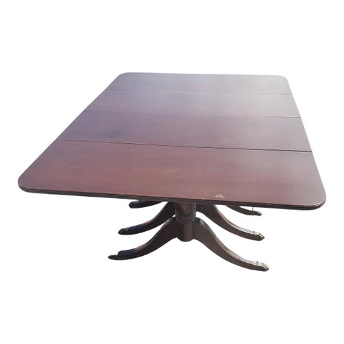 1940s Federal Style Triple Pedestal Drop-Leaf Dining Table