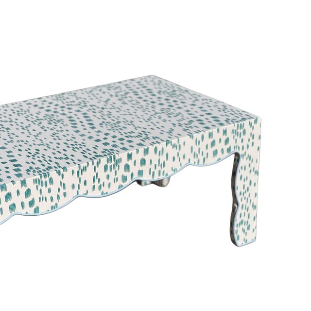 Wood Custom Scalloped Coffee Table in Brunschwig and Fils For Sale - Image 7 of 14