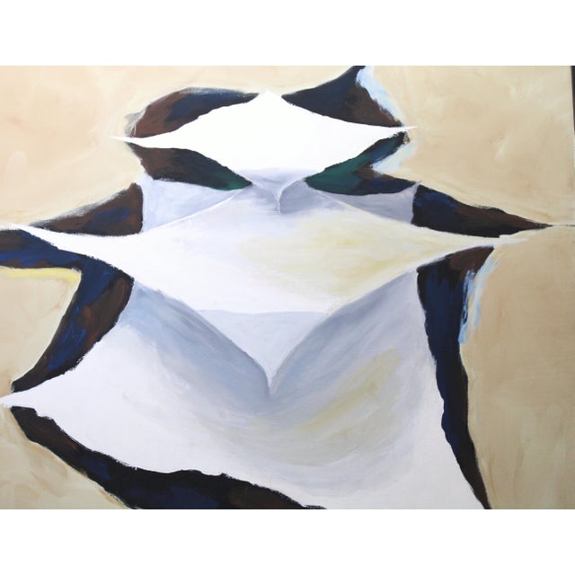 Abstract 1970s Large Modernist Abstract Oil Painting of Layered Floating Torn Paper For Sale - Image 3 of 10