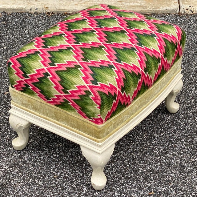Vintage Custom Pink & Green Chevron Footstool or Ottoman For Sale In Philadelphia - Image 6 of 13
