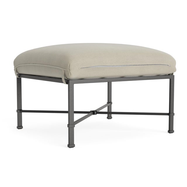 Not Yet Made - Made To Order Brown Jordan Venetian Ottoman, Textured Pewter frame with Fusion Meadow fabric For Sale - Image 5 of 11