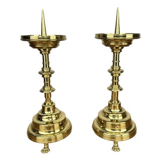Vintage French Style Brass Gold Candleholders, Set of 2 For Sale