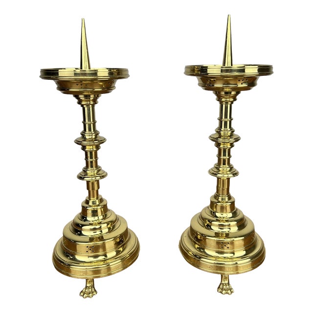 Vintage French Style Brass Gold Candleholders, Set of 2 For Sale