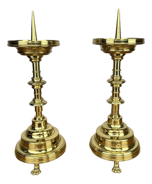 Vintage French Style Brass Gold Candleholders, Set of 2