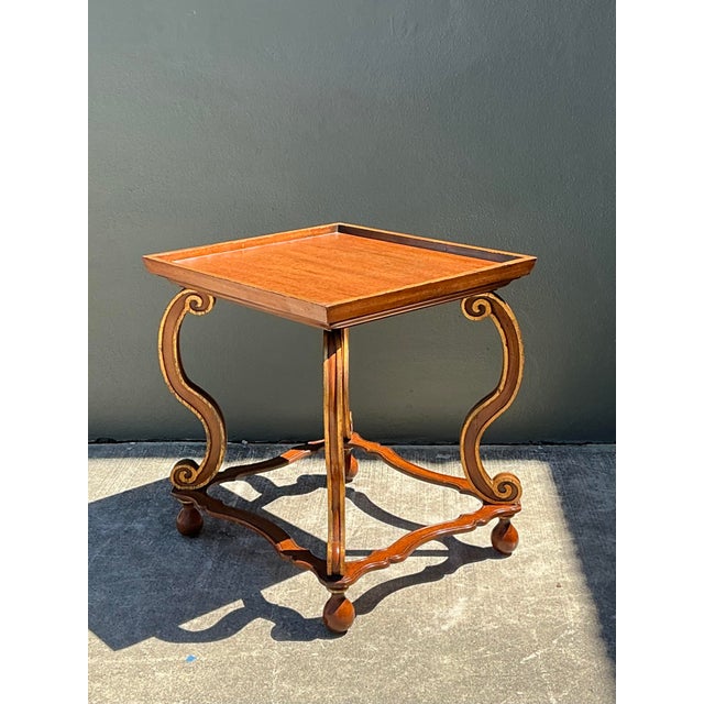 Hollywood Regency Vintage Gilt Tipped Side Table For Sale - Image 3 of 12