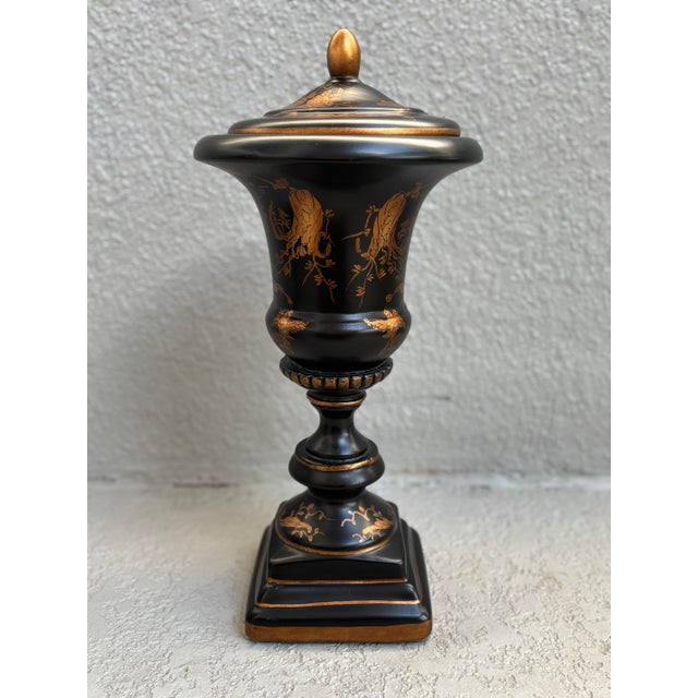 Black & Gold Vintage Decorative Urns – Set of Two For Sale - Image 9 of 18