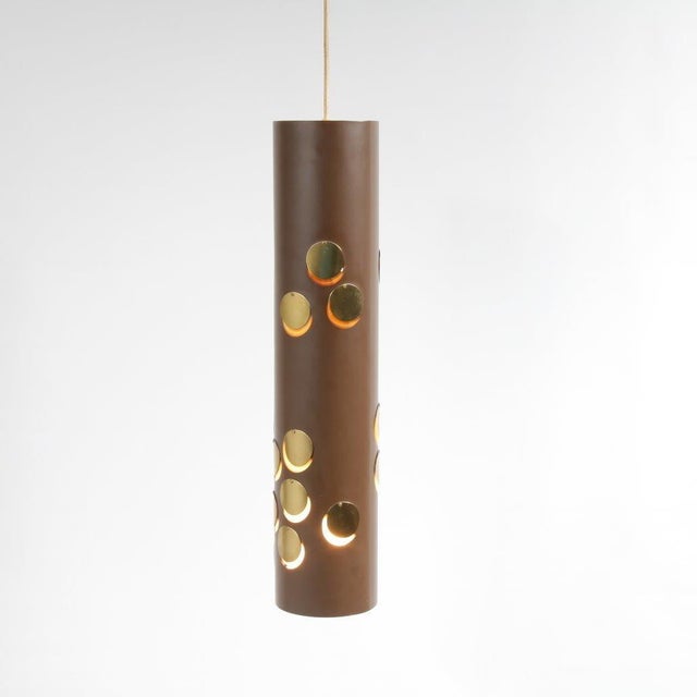 Brown Danish Cylindrical Hanging Lamp, 1970s For Sale - Image 8 of 9