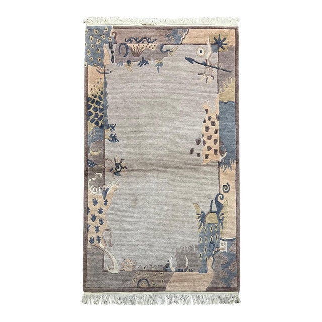 Hand-Knotted Art Deco Style Nepal Rug 2'11" X 5'2" For Sale