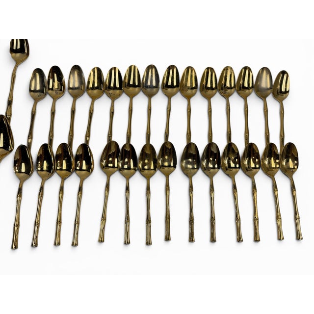 Gold Vintage Mid-Century Faux Bamboo Flatware Service - Set of 86 For Sale - Image 8 of 9