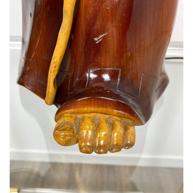 Hand Carved Wood Monk Table Lamp by Aldo Tura for Macabo, Italy, 1950s For Sale - Image 18 of 18