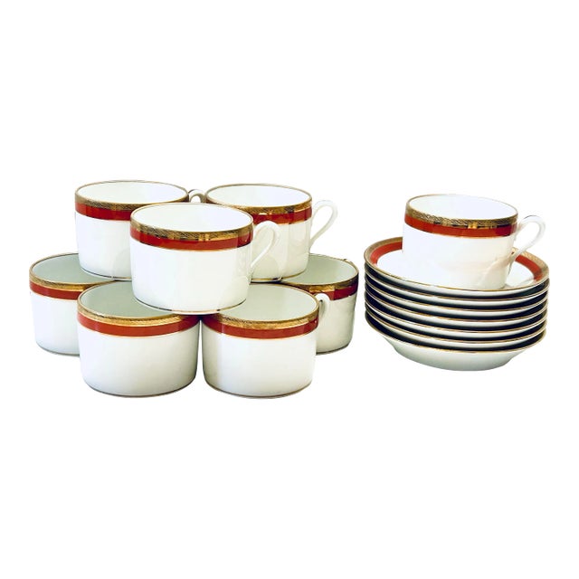 Richard Ginori Palermo Rust Cups and Saucers, Set of 9/7 For Sale