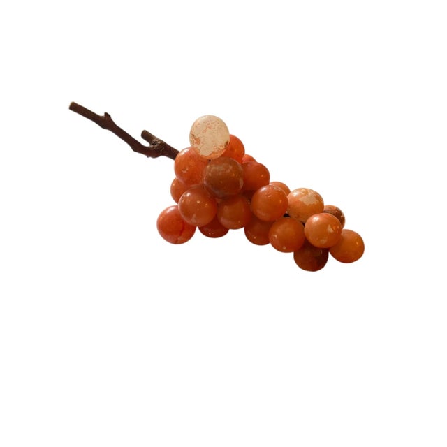 Wood 40s Vintage Italian Alabaster Grape Cluster With Real Vine Stem For Sale - Image 7 of 8