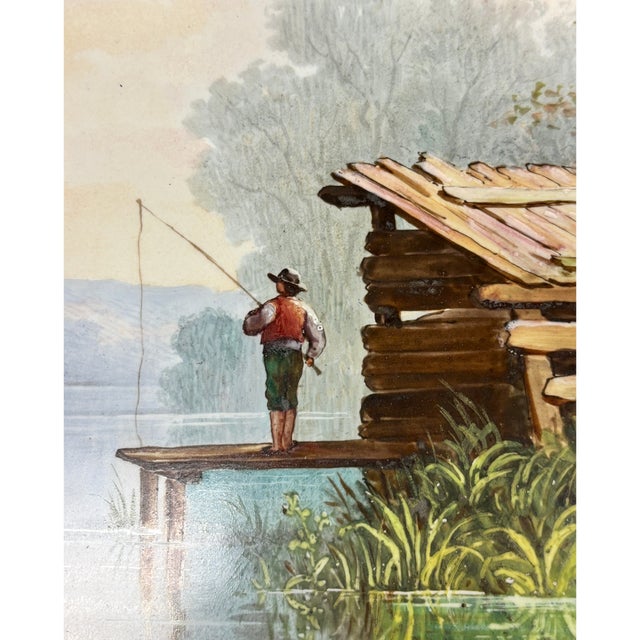 Victorian Late 19th Century Signed by E. Buffet Victorian Oil on Porcelain Painting of a River Scene For Sale - Image 3 of 12