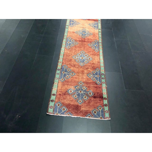 Boho Chic Vintage Turkish Oushak Ethnic Wool Runner Rug For Sale - Image 3 of 11