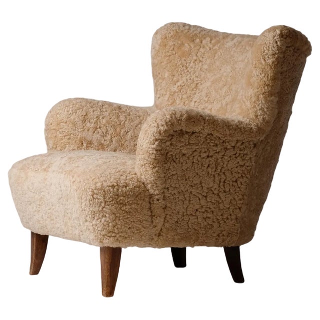 Laila Armchair in Sheepskin attributed to Ilmari Lappalainen for Asko, Finland, 1950s For Sale
