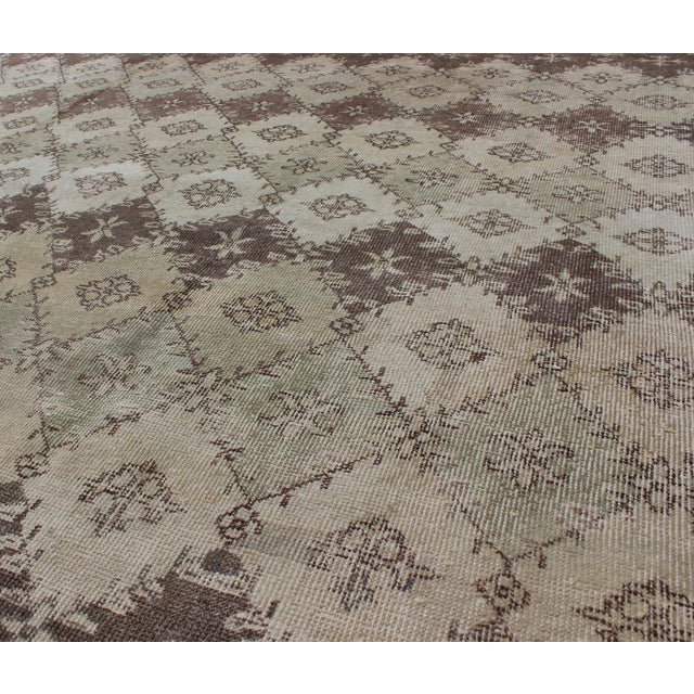 Vintage Distressed Rug With Diamond Modern Design in Earth Tones & Neutrals 6'8 X 12 For Sale In Atlanta - Image 6 of 8