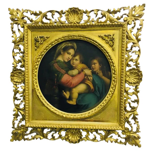 After Raphael, Madonna and Child, 19th Century, Large Oil on Canvas, Framed For Sale