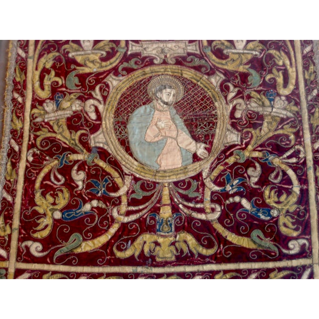 Stunning fragment off a vestment , all embroidered with silk ornament and metallic trim on silk velvet , very typical from...