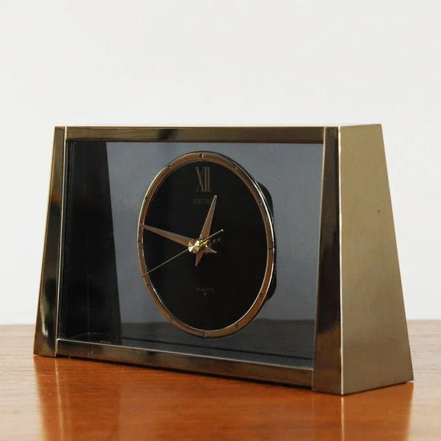 Vintage seiko brass and glass mantle clock, 1960s manufacturer - seiko design period - 1960-1969 style - vintage detailed...