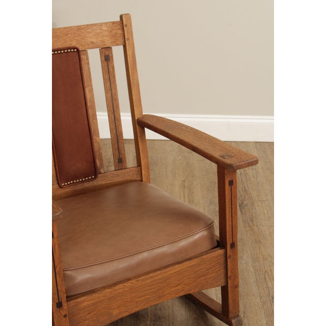 Limbert Mission Inlaid Oak Rocker For Sale - Image 10 of 12