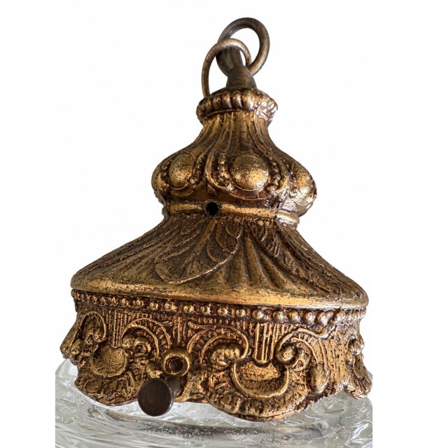 Gold Vintage Hollywood Regency Double Swag Cut Glass Pendant Chandelier For Sale - Image 8 of 11