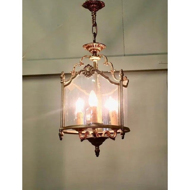 Rococo Large French Rococo Style Brass and Glass Lantern Hall Light, 1920 For Sale - Image 3 of 8