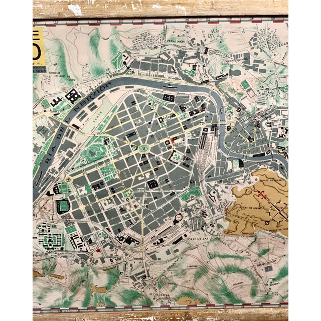 Original 1952 Mid-Century City Plan of Bilbao, Spain ‘Plano De Bilbao’ in Original Chippy Wood Frame. Drawn by Juan Diez...
