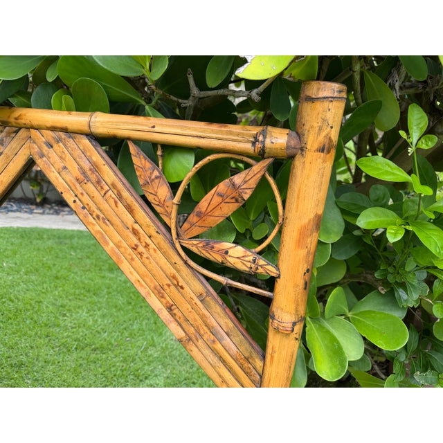 Late 20th Century Vintage Bamboo & Rattan Leaf Motif Wall Mirror For Sale - Image 5 of 11
