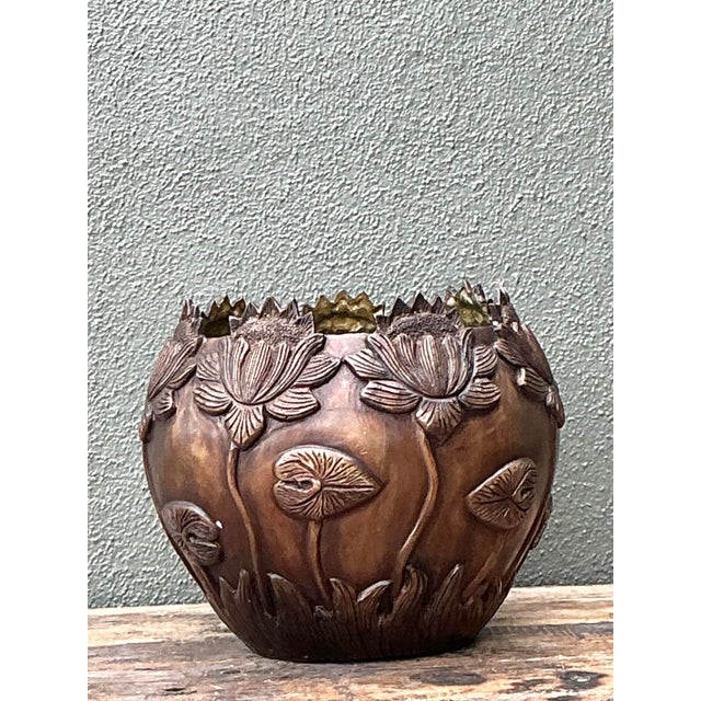 Brass Vintage Patinated Brass Lily Pad Bowl For Sale - Image 8 of 12