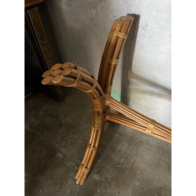 Boho Chic Boho Chic McGuire Style Rattan Glass Top Dining Table For Sale - Image 3 of 10