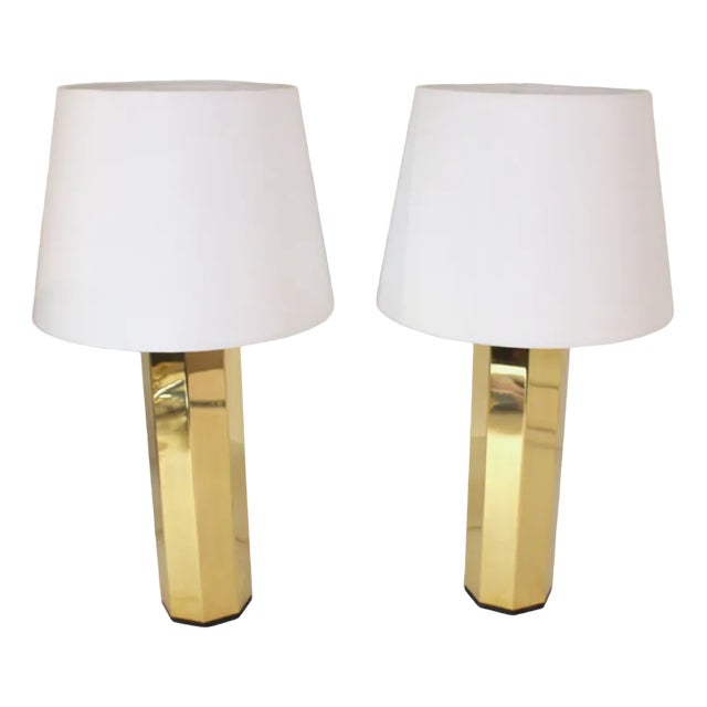 Swedish Hexagonal Brass Table Lamps by Hans Agne Jakobsson for Hans Agne Jakobsson Ab, 1960s, Set of 2 For Sale