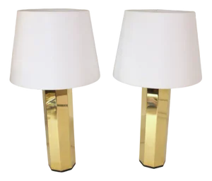 Swedish Hexagonal Brass Table Lamps by Hans Agne Jakobsson for Hans Agne Jakobsson Ab, 1960s, Set of 2