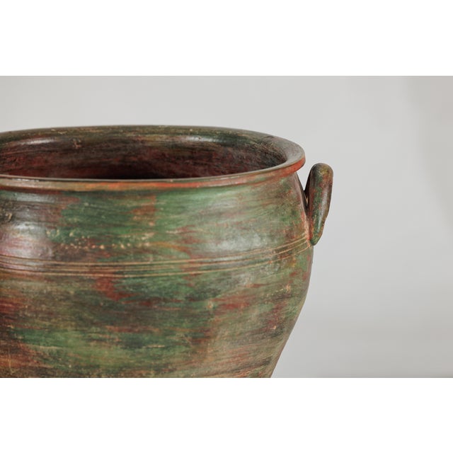 Green Vintage Thai Ceramic Planter with Green, Brown, and Red Patinated Glaze For Sale - Image 8 of 18