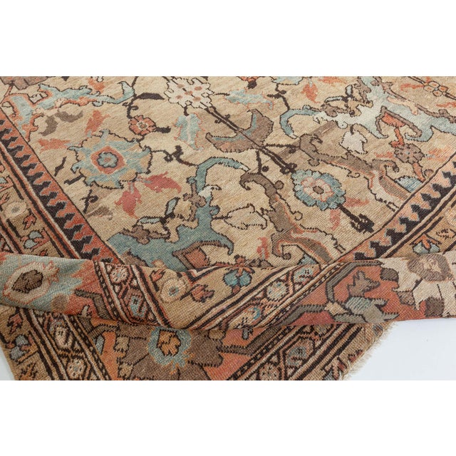 Antique Persian Sultanabad Green Handmade Wool Carpet For Sale In New York - Image 6 of 8