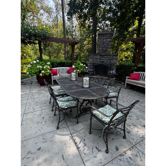Vintage Cast Aluminum 7-Piece Outdoor Dining Set, Table & 6 Chairs For Sale - Image 9 of 10