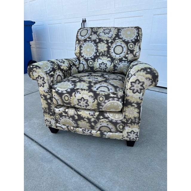Yellow Vintage Rowe Furniture Patterned Lounge Armchair With Removable Seat and Back Cushions For Sale - Image 8 of 13