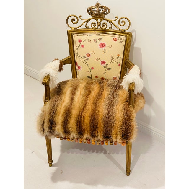 Antique Royal Crown Gold Armchair With Red Fox Fur For Sale - Image 9 of 9