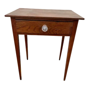 Antique 19th Century Early American Style Walnut Tapered Leg Single Drawer Work Table