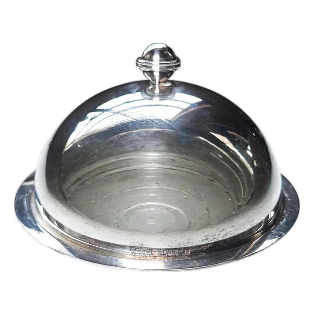 1980s Christofle Silver-Plated Cloche with Tray: French Crystal Dome Serveware For Sale