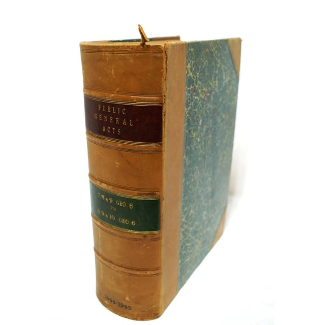 1940s Antique Leather Marble Paper Public Acts Book 1944-45 London For Sale - Image 5 of 12