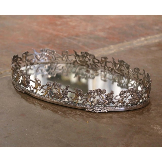 French 19th Century French Silvered Bronze Mirrored "Surtout De Table" With Cherubs For Sale - Image 3 of 8
