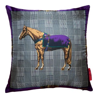 Ralph Lauren Prince of Wales Equestrian Vintage Scarf Pillow 22" For Sale