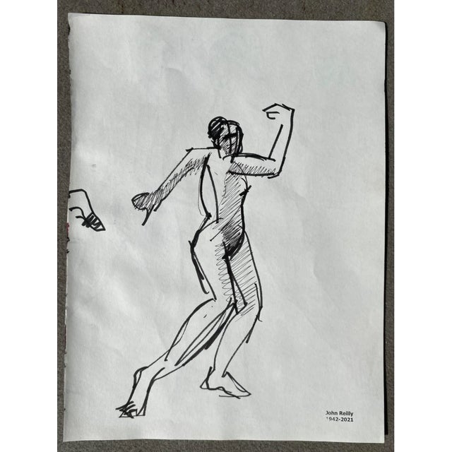 1980s female nude drawing by Pennsylvania artist John Reilly (1942-2021). Estate stamp on one side, double sided with...