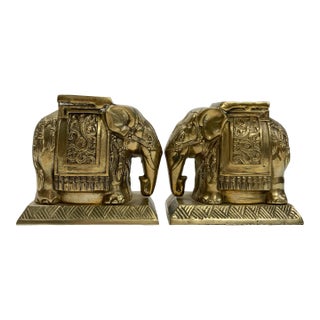 Pair of Mid 20th Century Brass Elephant Bookends For Sale