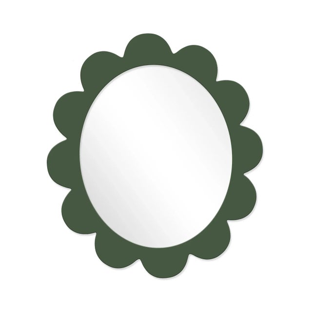 Contemporary Fleur Home Carnival Iris Oval Mirror in Duck Green, 37x32 For Sale - Image 3 of 3