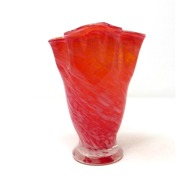 Mid-Century Modern Orange & White Glass Handkerchief Vase For Sale - Image 3 of 9