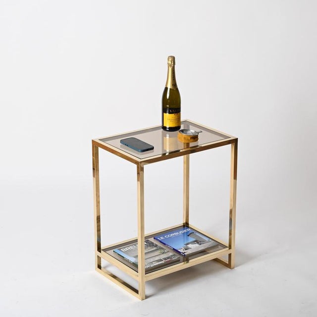 Brass and Smoked Glass Side Table, Italy, 1970s For Sale - Image 4 of 10