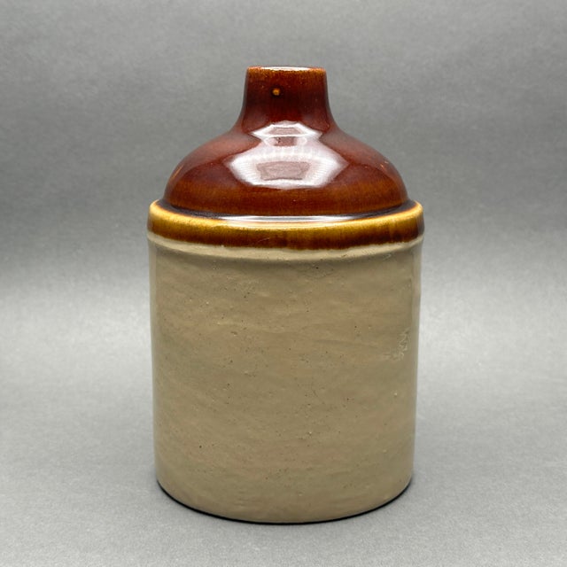 Vintage Rustic Two-Tone Brown/Tan Handled Stoneware Jug For Sale - Image 4 of 9